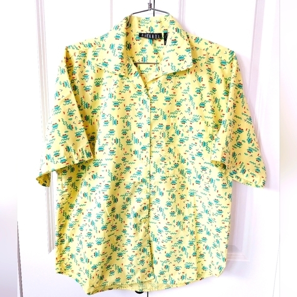 Gitano Other - Vintage Yellow Geometric Fish Boats &Waves Shirt Gitano 70s 80s Hallowen Costume
